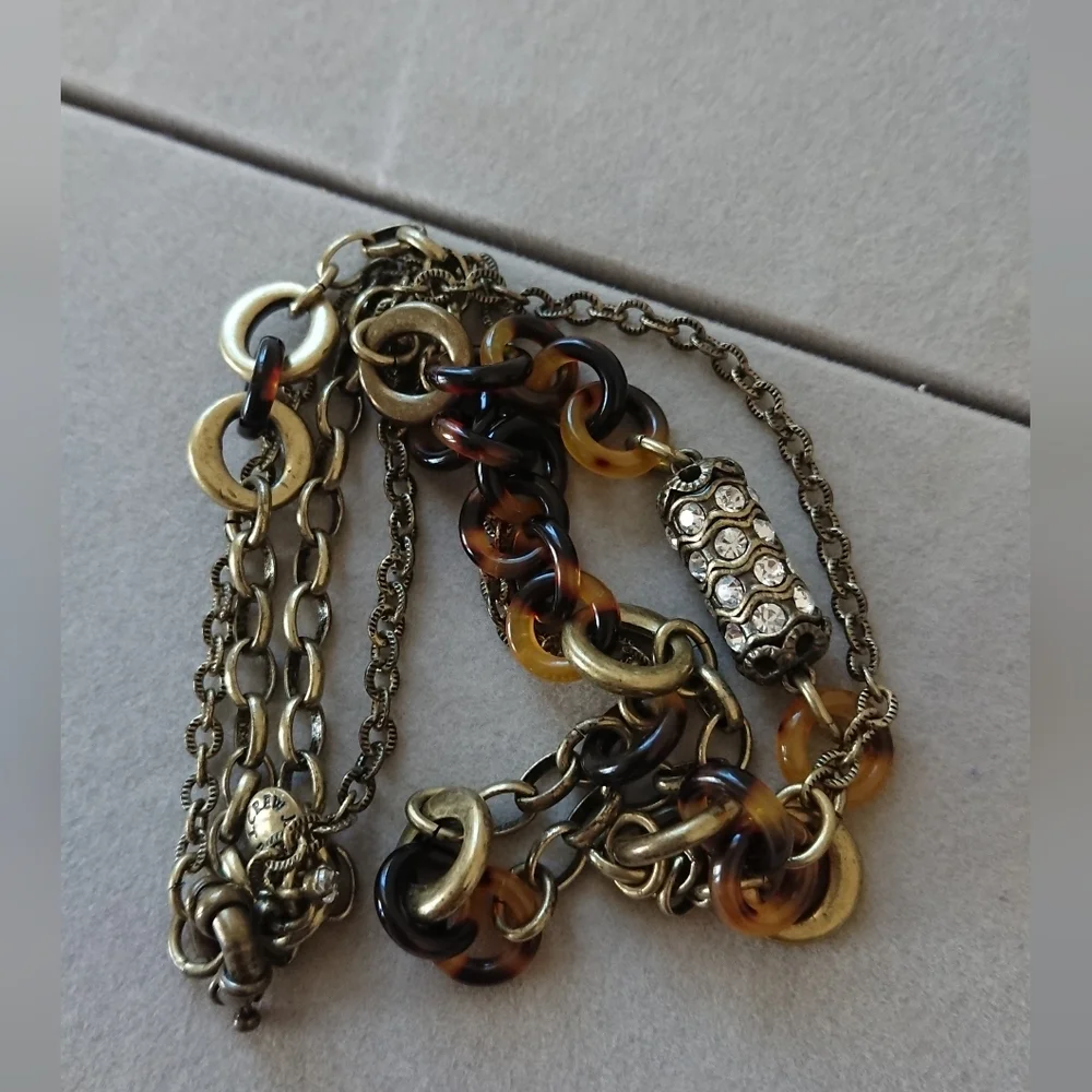 J.Crew tortoise shell and rhinestone paved barrel link necklace